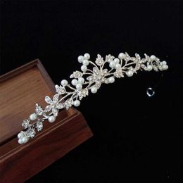 Tiaras Fashion Crystal Pearl Bridal Crown Tiaras Diadem Tiaras for Women Bride Wedding Hair Accessories Princess Crown Headdress Z0220