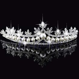 Tiaras New 1PC Bridal Princess Rhinone Pearl Crystal Hair Tiara Wedding Crown Veil Headband Z0220