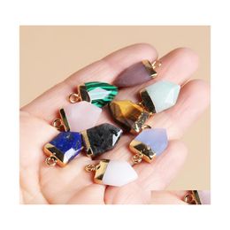 Charms Gold Edge Natural Crystal Stone Healing Hexagon Arrow Pendant Diy Necklace Jewellery Making Hjewelry Drop Delivery Findings Comp Dhs3P