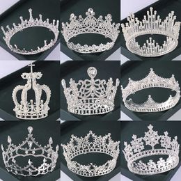 Tiaras Fashion Silver Color Pearls Round Crowns Crystal Rhinestone Princess Diadems Wedding Bridal Hair Accessories Tiaras Head Jewelry Z0220