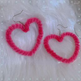 Dangle Earrings Korean Fashion Sweet Cool Y2k Statement Harajuku Style Rose Red Plush Heart Pendant Fairy Grunge Aesthetic Accessories