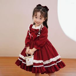 Girl Dresses Lolita Dress Long-sleeved Wine Red Princess Children's Fashionable Baby Spring For Toddler 2023