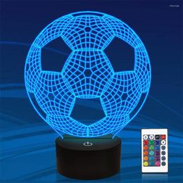 Night Lights 3D Football Lamp Soccer Optical Illusion Bedside Light 7/16 Colours Changing Birthday Gifts For Boys Girls Sport Fans