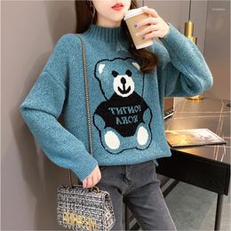 Women's Sweaters Thick Spring Autumn Bear Sweater Women 2023 Fashion Yellow Long Sleeve Loose Casual Pullovers Cartoon Cottagecore