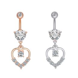 Navel & Bell Button Rings Piercing for Women Surgical Steel Long Dangle Love Heart Crystal Summer Beach Fashion Body Jewellery