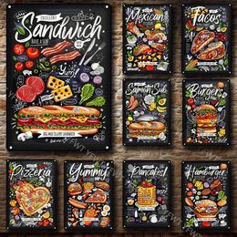 Sandwich Metal Tin Sign Poster Hamburger Tacos Pizza Vintage Yard Garden Wall Art Food Plates Kitchen Restaurant Coffee Shop Decoration Personalised size 30X20 w01