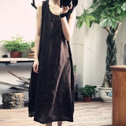 Casual Dresses Johnature Women Tank Dress 2023 Spring Summer Loose 0-Neck Sleeveless Cotton 5 Colour Vintage Beach Style