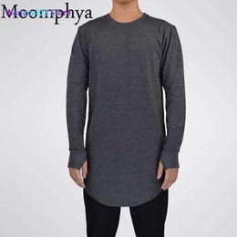 Men's T-Shirts Mens Hip Hop T Shirt full Long Sleeve T-Shirt With Thumb Hole Cuffs Tees shirts Curve Hem Men Street Wear Tops 022023H