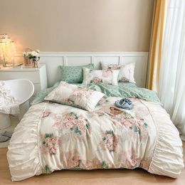 Bedding Sets French Vintage Floral Set King Elegant Ruffle Duvet Cover Sheet Cotton Girls Flower Wedding Bedclothes Home Textile