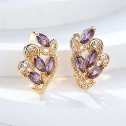 Hoop Earrings Cute Female Purple Zircon Stone Vintage Hollow Crystal Wheat Boho Gold Color Wedding For Women