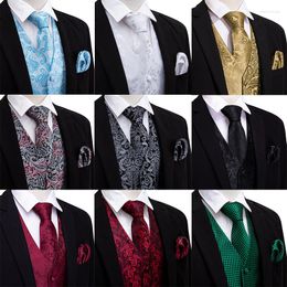 Men's Vests Barry.Wang Suit Vest 16 Colors Men's Silk Paisley Tie Hanky Cufflinks Set Men Waistcoat Sleeveless Business Party Jacket