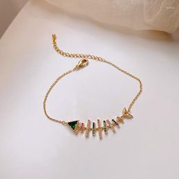 Charm Bracelets Korea Design Fashion Jewellery Exquisite Copper Inlaid Zircon Colour Fish Bone Bracelet Luxury Women's Daily Work