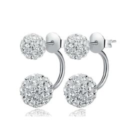 Charm 925 Sier Double Sided Earrings For Women Crystal Disco Ball Stud Korean Girl Jewellery Allergy Drop Delivery Dh5Mi