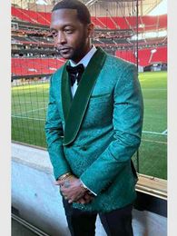 Double Breasted Groom Tuxedos Green Paisley Shawl Collar Bestman Blazer Mens Wedding Suits Prom Dress H:878