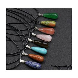 Pendant Necklaces Natural Stone Water Drop Opal Pink Quartz Crystal Chakra Reiki Healing Pendum Necklace Delivery Jewellery Pendants Dh2Pr