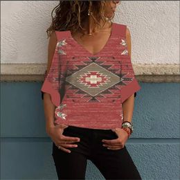 Women's T Shirts Summer Off Shoulder Vintage Ethnic Print Half Sleeve T-Shirts Women Casual Loose Tops Female Ladies 2023