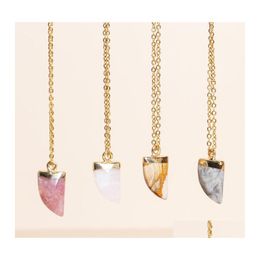 Pendant Necklaces Druzy Crystal Natural Stone Necklace Gold Edge Style White Rose Quartz Chakra Healing Jewellery For Women Drop Deliv Dhf5O