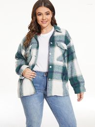 Women's Jackets Vangull Casual Woollen Plaid Jacket Women Long Sleeve Loose Oversize Coat Female Single Breasted Thick Wool Lady Overcoat