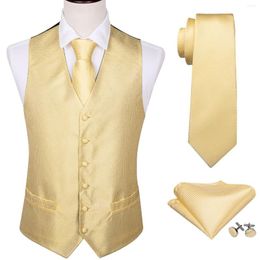 Men's Vests Men Waistcoat Solid Yellow Vest V-Neck Slim Suit Dots Tie Set Gold Necktie Pocket Square Cufflinks For Wedding Barry.Wang