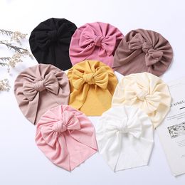 Caps Hats 8PcsLot Solid Ribbed Baby Turban Winter Hat Cap born Boy Girl Headwrap Infant Birthday Gift Fashion Bowknot Hair Accessories 230220