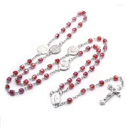 Pendant Necklaces QIGO Red Crystal Rosary Necklace With Cup Vintage Jesus Cross Long Religious Pray Jewellery Gift For Men Women