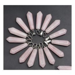 Charms Natural Rose Quartz Stone Hexagonal Prism Pillar Point Chakra Pendants For Jewellery Making Ffshop2001 Drop Delivery Findings C Dhqnd