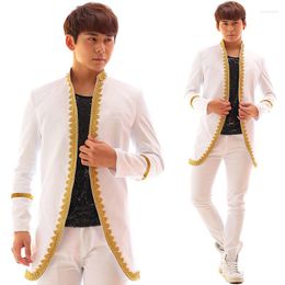 Men's Suits White Men Designs Embroidered Stage Costumes For Singers Blazer Dance Clothes Jacket Star Style Dress Punk European