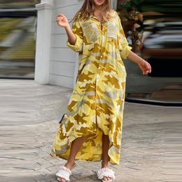 Sıradan elbiseler gömlek tarzı düğme elbise kadın moda uzun sokak büyük boyutlu gevşek ev banliyö baskısı 2023 gelgit markası