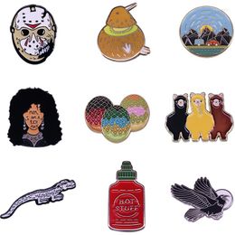 Brooches 20pcs/lot J1520 Geekcoco Cartoon Anime Badges Funny Horror Movie Lapel Enamel Pins Jewellery Gift For Friends