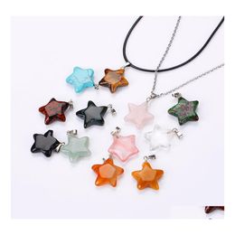 Pendant Necklaces Natural Stone Fivepointed Star Necklace Opal Tigers Eye Pink Quartz Crystal Chakra Reiki Healing Pendum Drop Deliv Dhq2R