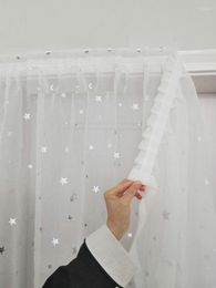 Curtain Magic Paste Self-Adhesive Bling Tulle Curtains Punch-Free Semi Sheer Door Window Drapes For Living Bedroom Star Gauze