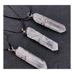 Pendant Necklaces Wire Wrapped White Stone Healing Crystal Pillar Necklace Jewellery Women Men Charms Drop Delivery Pendants Dhd7K