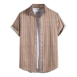 Men's T Shirts Men Turndown Collar Top Shirt Single Breasted Short Sleeves Casual Outdoor Print Summer Turn Down Vintage Elegant