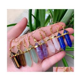 Charm Designer Hexagon Stone Pendum Charms Earrings Rose Quartz Turquoise Lapis Lazi Gold Plated Healing Crystal Dangle Brand Jewelr Dhbpm