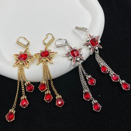 Women Tassel Charm Fashion Shiny Big Ruby Pendant Earring Wedding Engagement Bridal Jewellery