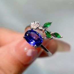 Cluster Rings European And American Natural Tanzanite Ring Female Niche Design Colour Treasure Sterling Silver Opening