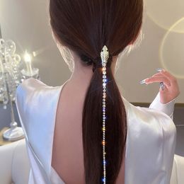 Exaggerate Europe Rhinestones Snake Hair Chain Personalised Tassel Hairpin Ponytail Hair Fork Barrette Women Hair Clips