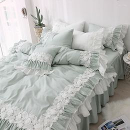 Bedding Sets Green Bed Sheet 4 Four-Piece Set All Cotton Pure Princess Style Cute Girl Heart Summer