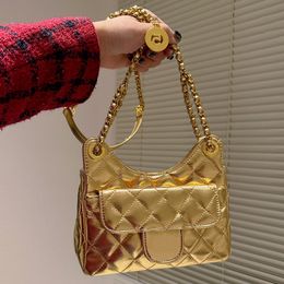 Designer Women Quilted Hobo Chain Shoulder Bag France Luxury Brand C Diamond Lattice Leather Crossbody Handbag Lady Weave Chain Cross Body Strap Gold Coin Badge Bags