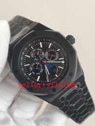 men watchers 41mm Perpetual Calendar 26579CE 2813 Automatic Mens Watch Superlumed Blue Textured Dial Moon Phase Black Ceramic Case