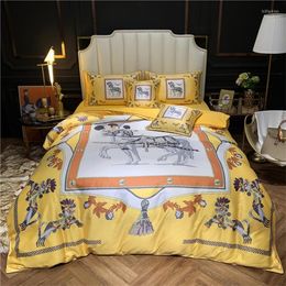 Bedding Sets 30 Luxury Printed Satin Silk Cotton Set Quilt Cover 6pcs Bed Horse Linen Pillowcases Sheet