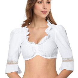 Women's Blouses Shirt Solid White Color Lace Trim Crop Top Dirndl for German Beer Festival Oktoberfest 230220