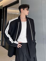 Men's Suits Silhouette Loose Webbing Oversize Shoulder Pad 2023 Contrast Colour Men Coat Long Sleeve Male Suit Casual 2A5112