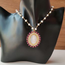 Pendant Necklaces 1pc 31x36mm Natural Freshwater Pearl With Oval Gudalupe Mother Necklace Virgin Of Guadalupe Shell For Gift