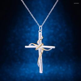 Chains Cross Interlaced Holy Silver Plated Necklace 925 Jewellery Pandant Fashion TPQHNUFT