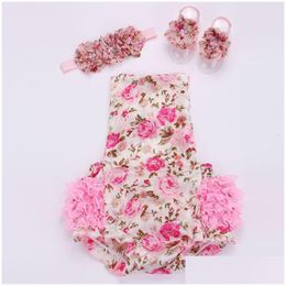 Rompers Floral Baby Lace Romper For Toddler Headband Shoe Setropa Bebe Boutique Infant Summer Clothesnewborn Girl Clothes Drop Deliv Dh9Rb