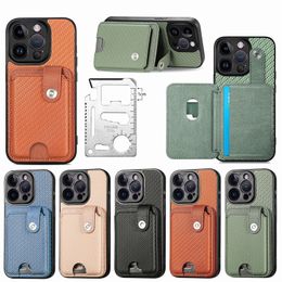 Shockproof Phone Cases for iPhone 14 13 12 11 Pro Max XR XS X 15 Plus TPU PC PU Leather Protective Case with Magnetic Car-mounted and Folding Tool Cards Packet