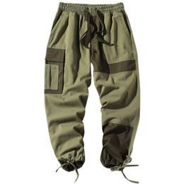 Men's Pants Patchwork Cargo Men 2023 Spring Summer Fashion Trousers Trendy Male Oversize Drawstring Cotton Black Khaki GreenMen's