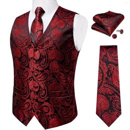 Men's Vests Luxury Red Silk Paisley Suit Vest For Men Wedding Party Waistcoat Tie Handkerchief Cufflinks Tuxedo Male Blazer DiBanGu