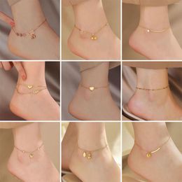 Anklets 304 Stainless Steel Stylish Link Chain Anklet Gold Colour Barefoot Sandals For Women On Foot Ankle Bracelets 21cm(8 2/8") Long